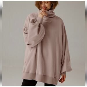 NAP Loungewear Cotton Blend Boxy Turtleneck Sweatshirt Mauve Medium